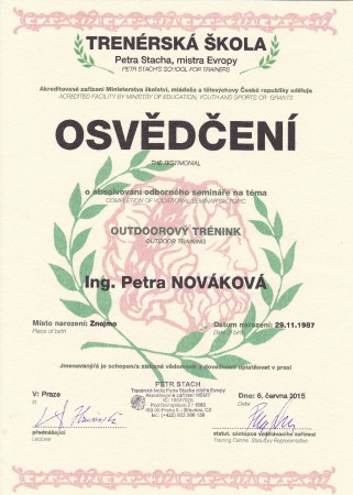 Certifikát Outdoorový trénink